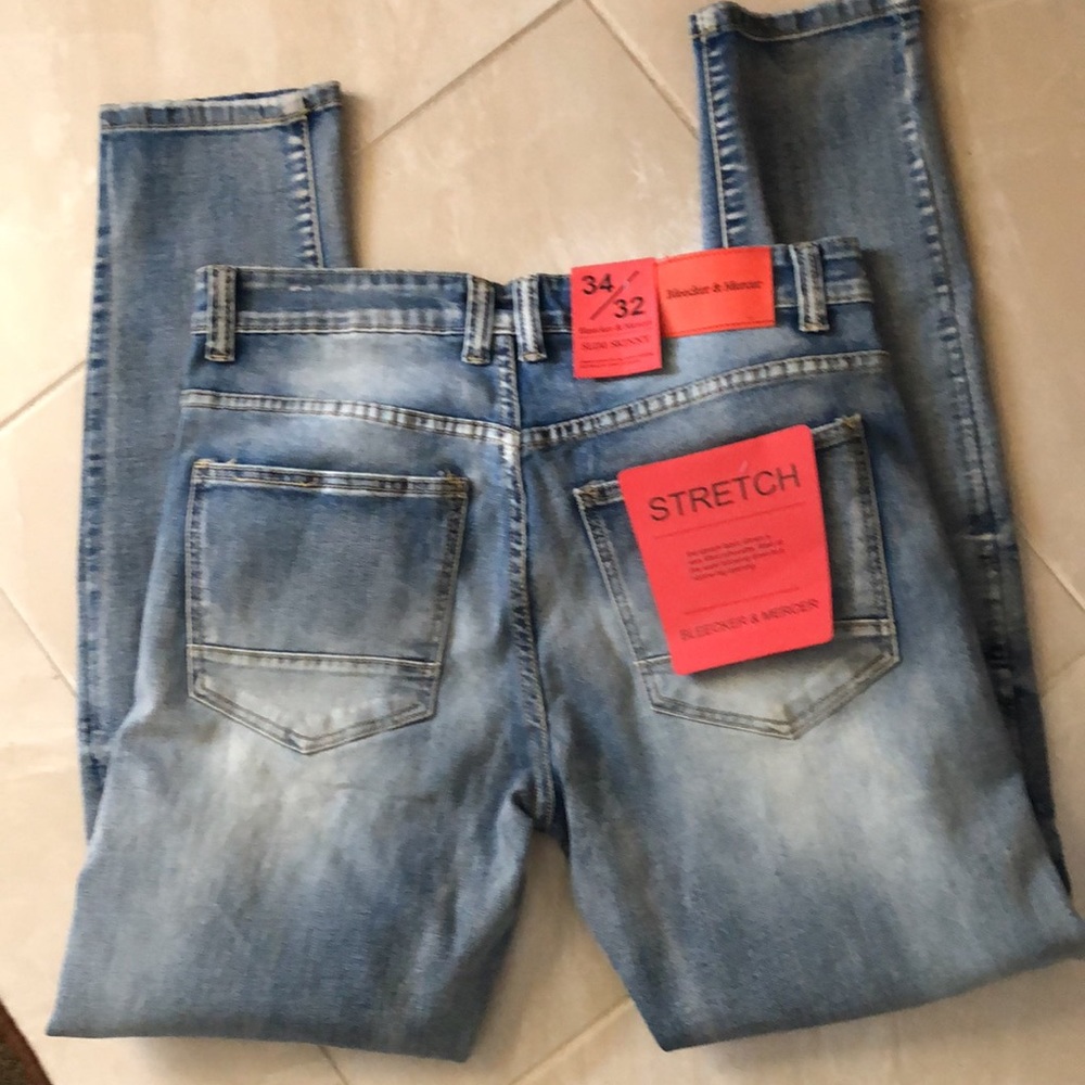 Bleecker and Mercer skinny Jean distressed with colored stitching. Unique.  NWT - Picture 6 of 7